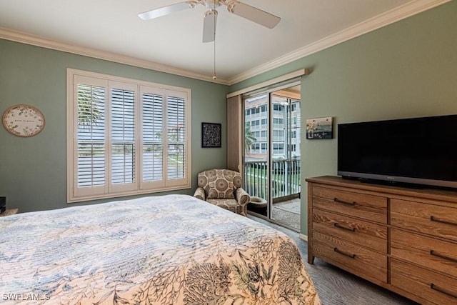 17100 Bridgestone Ct Unit 205, Fort Myers, FL 33908 - bedroom with access to outside, ornamental molding, and a ceiling fan
