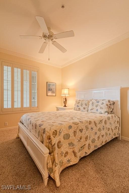 17100 Bridgestone Ct Unit 205, Fort Myers, FL 33908 - carpeted bedroom featuring crown molding, baseboards, and a ceiling fan
