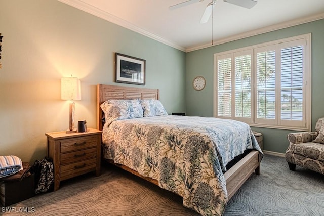 17100 Bridgestone Ct Unit 205, Fort Myers, FL 33908 - bedroom featuring carpet floors, crown molding, baseboards, and a ceiling fan