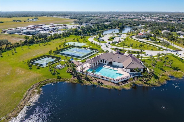 aerial view with a water view