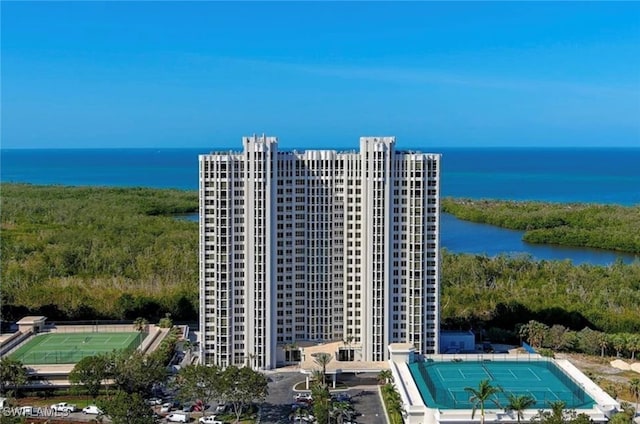 aerial view with a water view