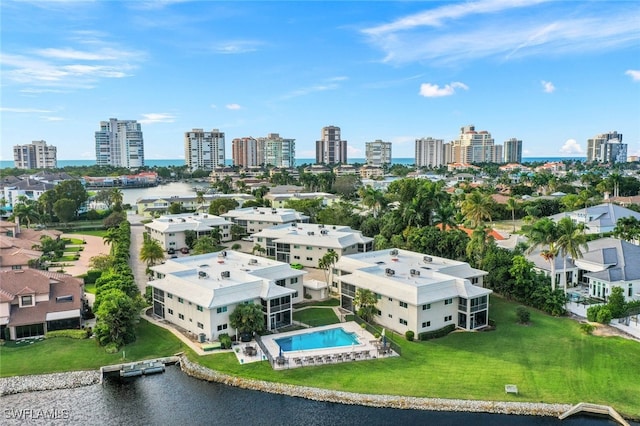 aerial view with a water view