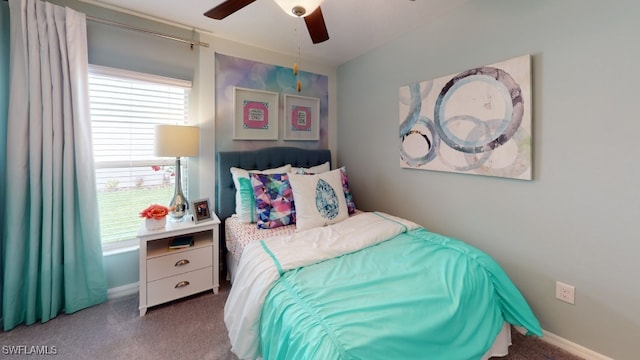 bedroom featuring carpet and ceiling fan