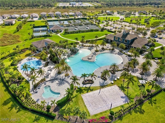 bird's eye view with a residential view