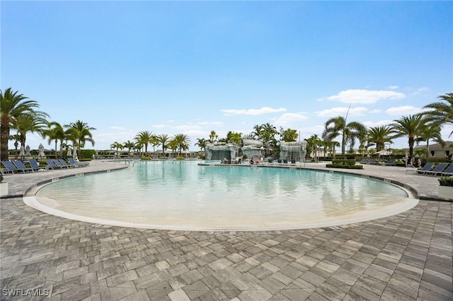 pool with a patio