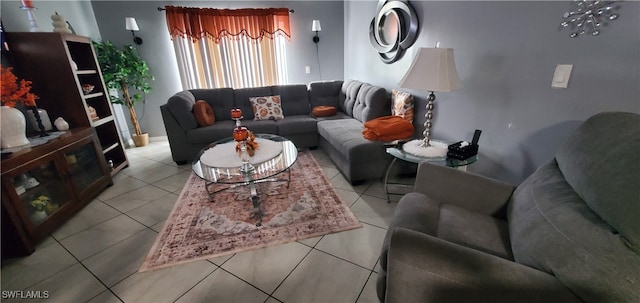 living room featuring light tile patterned floors