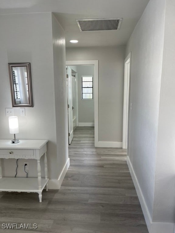 hall featuring dark hardwood / wood-style floors