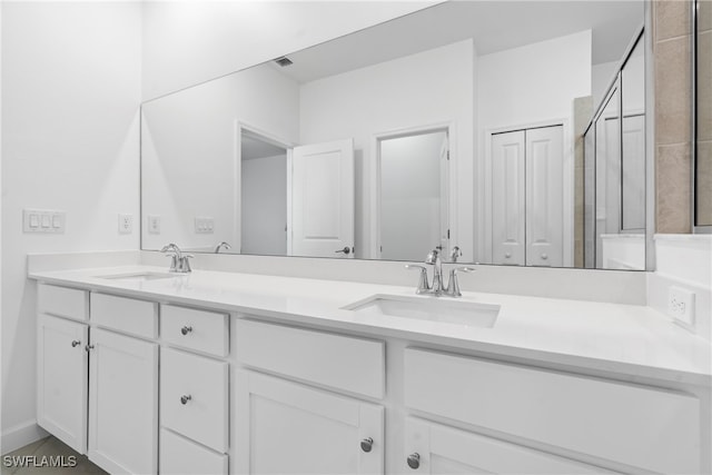 bathroom with walk in shower and vanity