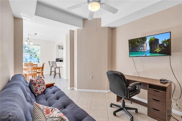 3970 Loblolly Bay Dr Unit 5-108, Naples, FL 34114 - office featuring light tile patterned floors, a chandelier, baseboards, and a ceiling fan