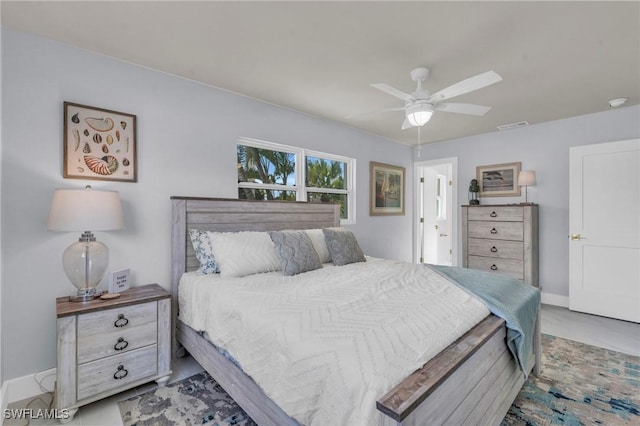 bedroom featuring ceiling fan