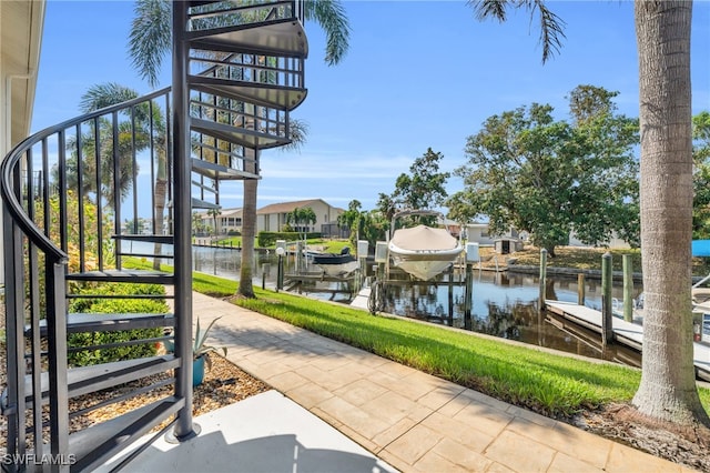 view of dock featuring a water view