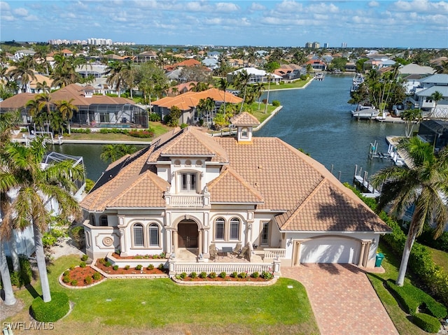 drone / aerial view featuring a water view