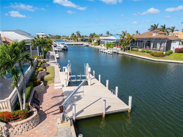 dock area with a water view