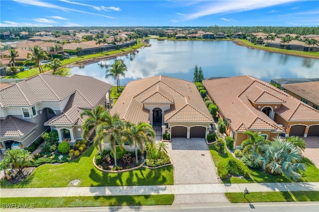 aerial view with a water view