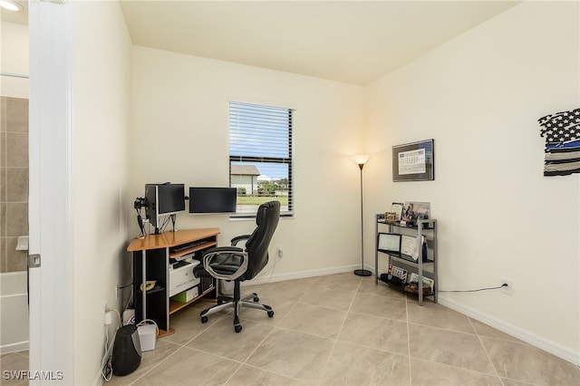 office with light tile patterned floors