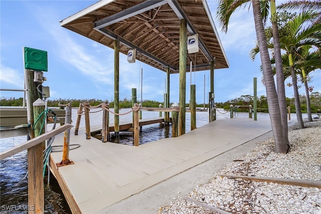 dock area with a water view