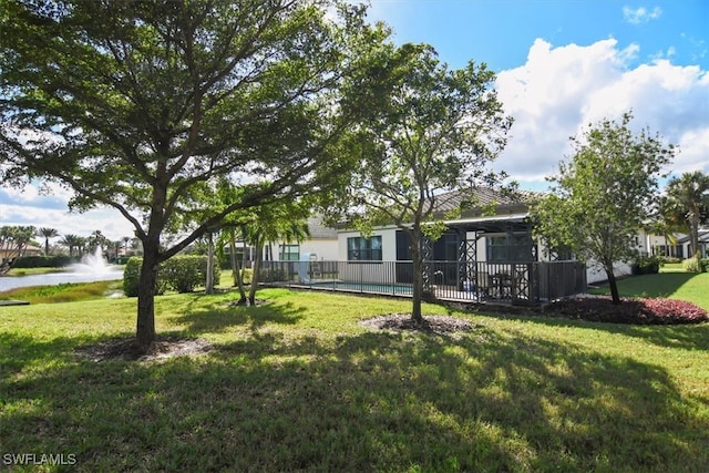 view of yard with a water view