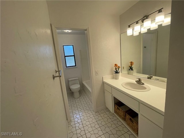 9882 Connecticut St, Bonita Springs, FL 34135 - full bathroom with toilet, a tub to relax in, walk in shower, tile patterned flooring, and vanity