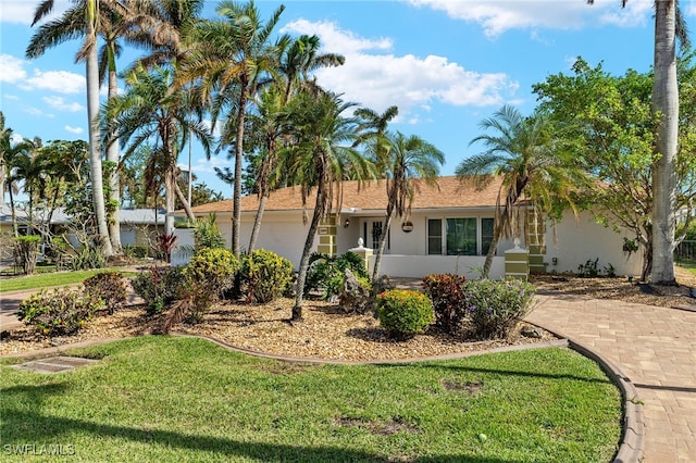 ranch-style house with a front lawn