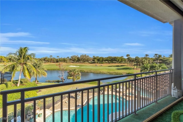 balcony featuring a water view