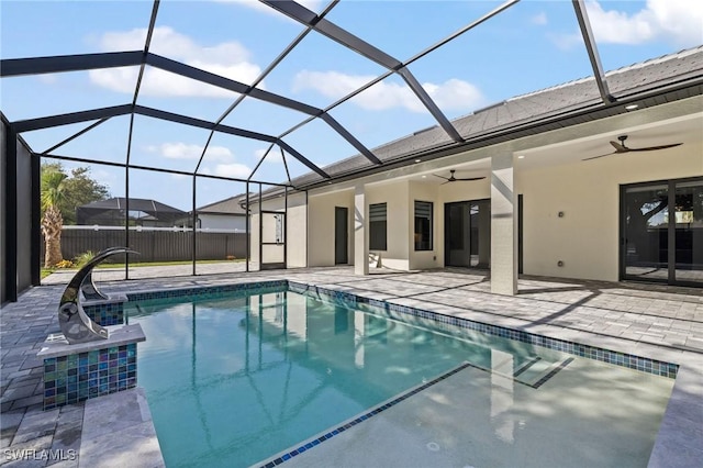 728 SW 8th Ter, Cape Coral, FL 33991 - view of swimming pool featuring ceiling fan, a patio area, and fence
