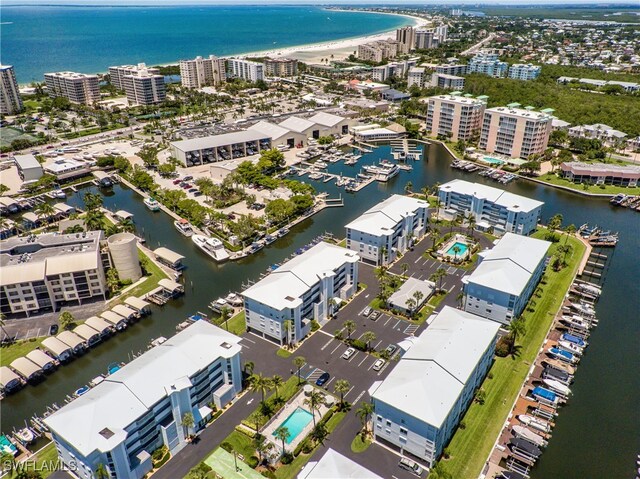 bird's eye view featuring a water view