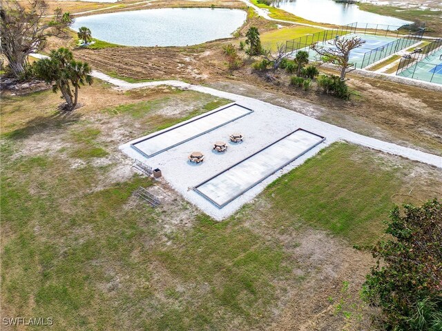 aerial view featuring a water view