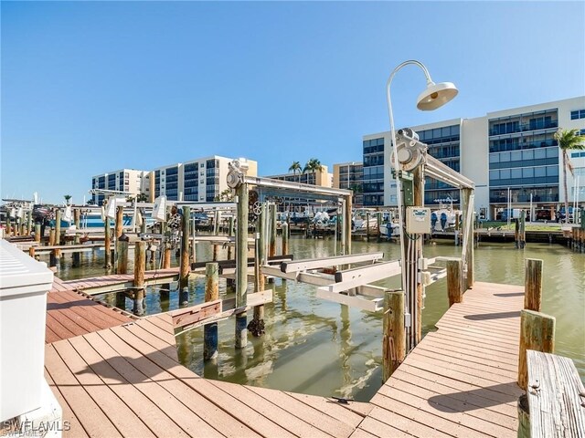 dock area featuring a water view