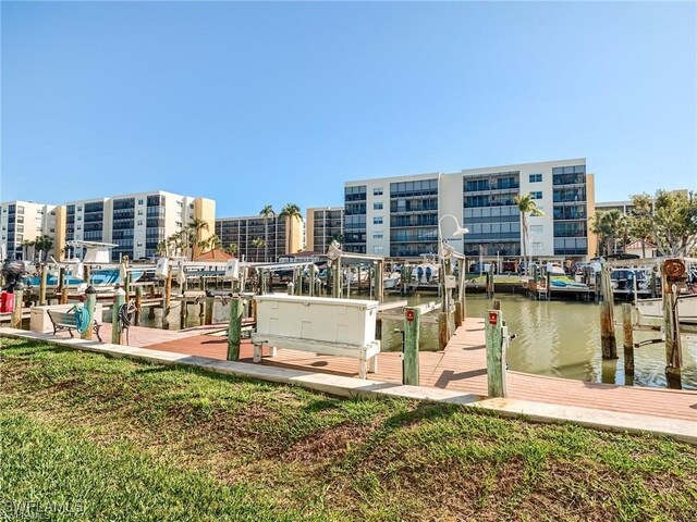 view of dock with a water view