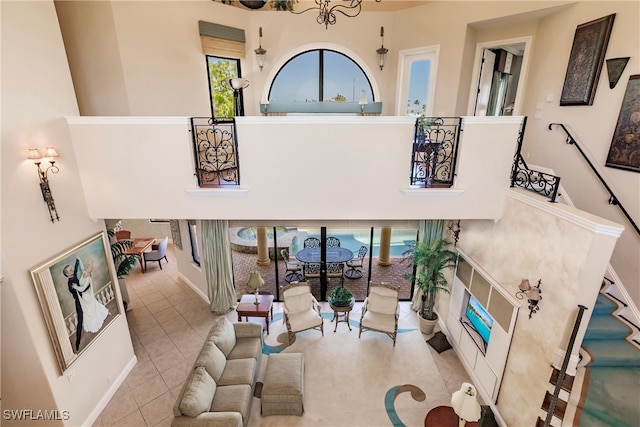 living room featuring light tile patterned flooring