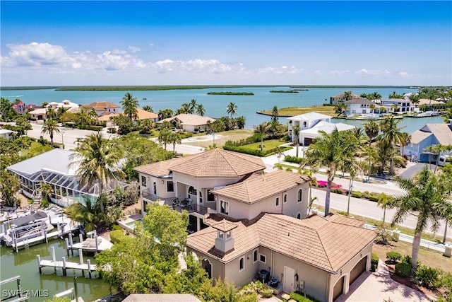 aerial view with a water view