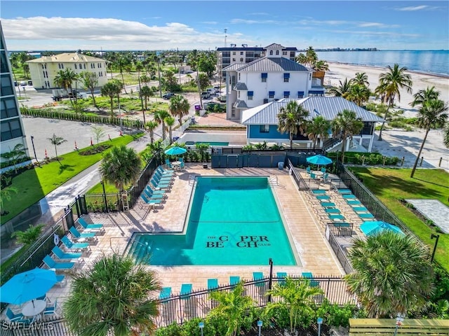 aerial view with a water view