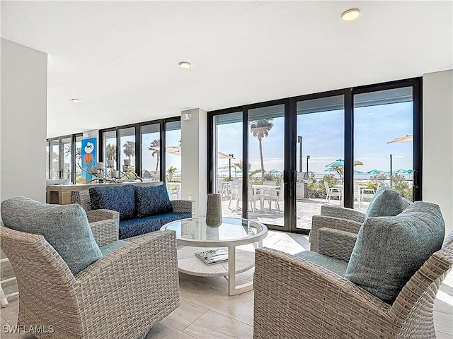 living room with expansive windows