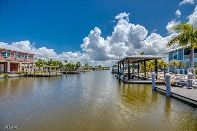 view of dock with a water view