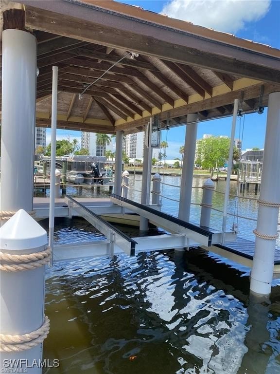 dock area with a water view