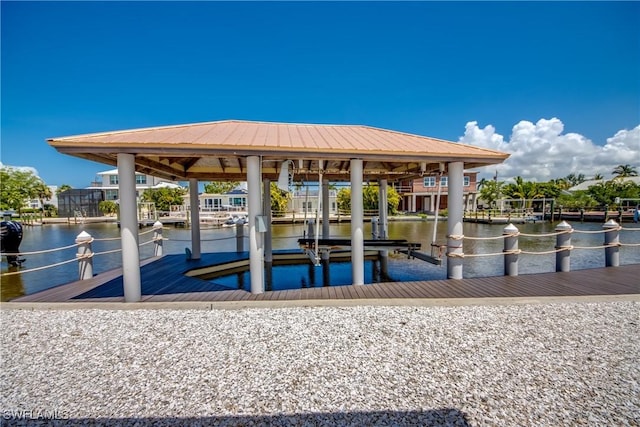 dock area featuring a water view