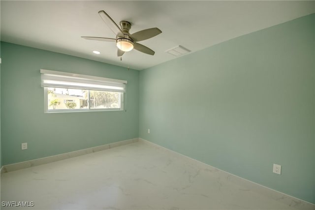 unfurnished room with ceiling fan