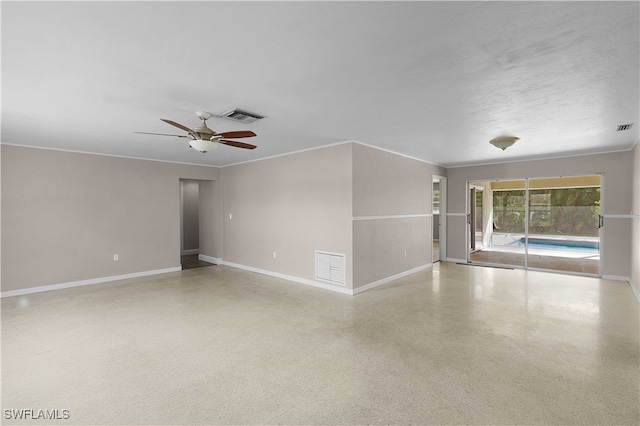 unfurnished room with ceiling fan