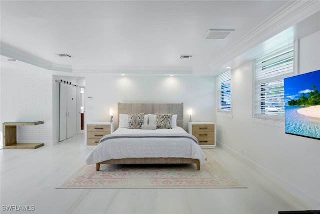 bedroom with ornamental molding