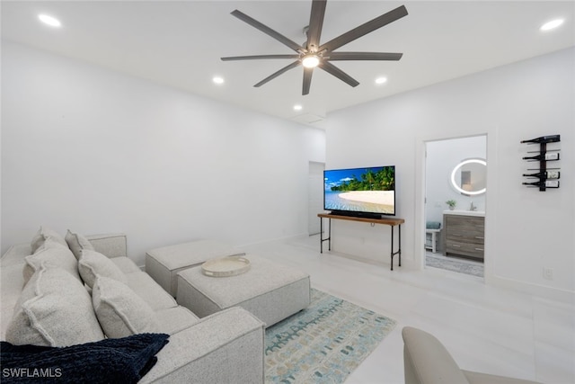 living room with ceiling fan