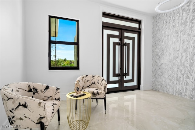 sitting room with french doors