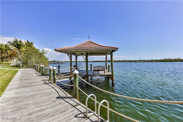 view of dock with a water view