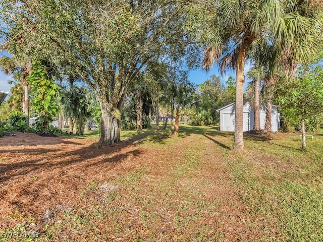 view of yard featuring an outbuilding and a garage