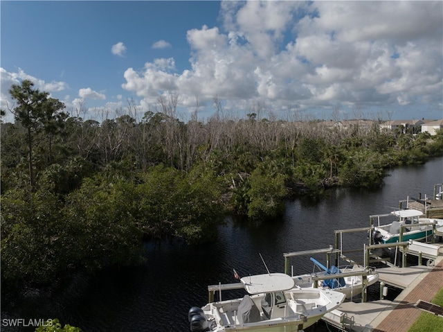 view of dock with a water view