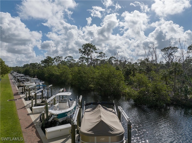 view of dock with a water view