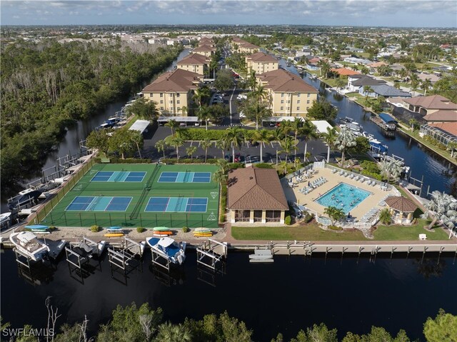 drone / aerial view featuring a water view