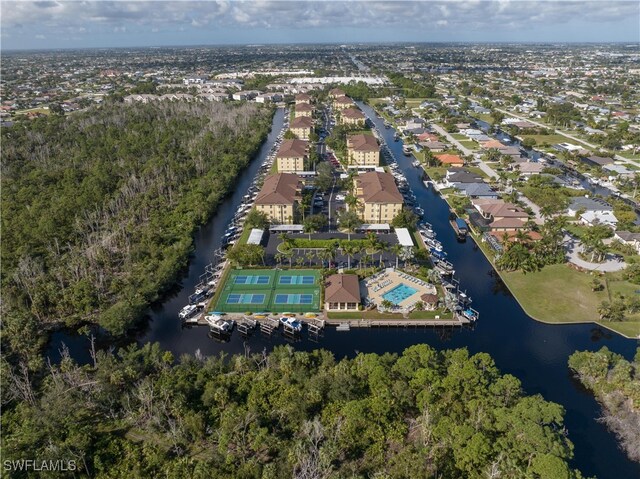 aerial view with a water view