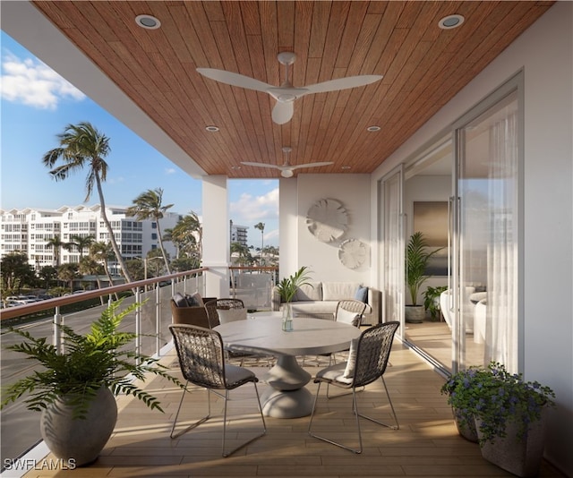 balcony with ceiling fan