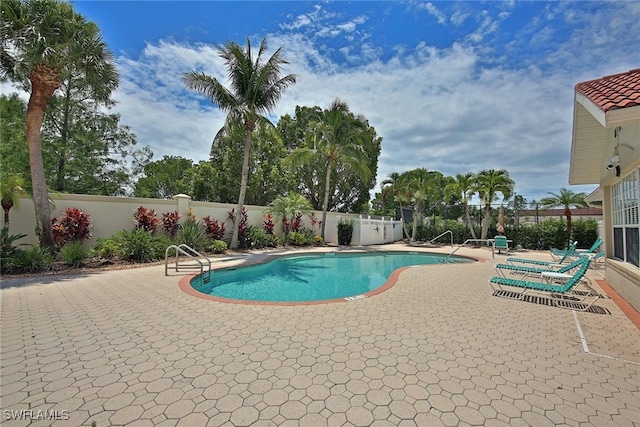 view of pool featuring a patio