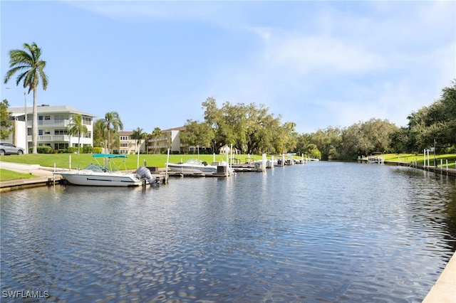 water view featuring a dock